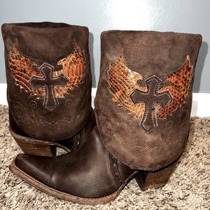 Corral Women's Cross Lizard Cuffed Pointed Toe Cowgirl Boots size 9